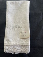 Linho italiano Lg. Toalha bordada extremidades de renda NU casa de campo acampamento bangalô 19x50 comprar usado  Enviando para Brazil