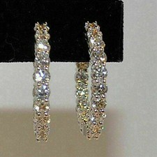Brincos de argola folheados a ouro branco 14K redondos de diamante criados em laboratório de 2,00 ct comprar usado  Enviando para Brazil