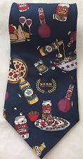 Fast Food Masculino Tie Star Fine Foods Pizza Azeitonas, Macarrão, Jantar Martinis Azul Marinho, usado comprar usado  Enviando para Brazil