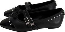 NOVO- John Fluevog Pina Preto Alça Dupla Flats Metallic Studs Tamanho 7.5 Feminino’ comprar usado  Enviando para Brazil