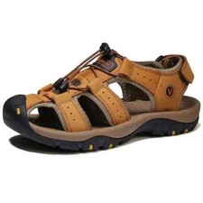 Sandália masculina casual sapatos de couro genuíno chinelos confortáveis para caminhada ao ar livre comprar usado  Enviando para Brazil