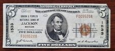1929 nota de cinco dólares $5 moeda nacional - Jackson Michigan #81434 comprar usado  Enviando para Brazil