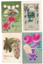 4 ANTIGUIDADES 1909-1911 LINDO ANIVERSÁRIO VITORIANO PENSANDO EM VOCÊ BONS DESEJOS PC comprar usado  Enviando para Brazil