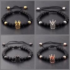 Pulseira masculina folheada a ouro 24kt coroa micro pavê zircão lava fosca macramê pulseira comprar usado  Enviando para Brazil