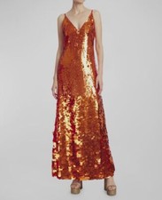 Vestido ONE33 Social Feminino Laranja Paillette Decote V Profundo Noelle Tamanho M/G, usado comprar usado  Enviando para Brazil