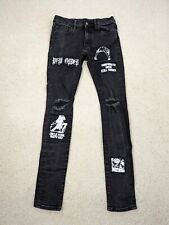 MNML Jeansy Męskie 28x32 Czarne Stretch Skinny Street Punk Grunge Goth Naszywki Logo na sprzedaż  Wysyłka do Poland