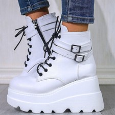 Usado, As mulheres com cadarço salto plataforma cunha Zip Grosso Fivela Punk Gótico Sapatos Botas de tornozelo comprar usado  Enviando para Brazil