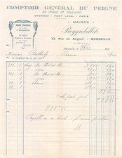 1922 facture peigne d'occasion  France