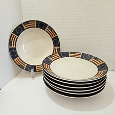 Coventry Stoneware 7 Liberty Salad/Pasta Bowls Bandeiras Americanas/Coloniais 9" comprar usado  Enviando para Brazil