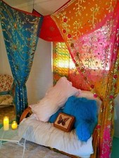 Vintage 1 Peça Cortinas de Tenda Sari de Seda Hippie Indiana Decoração de Quarto Reciclado Cama Dossel comprar usado  Enviando para Brazil