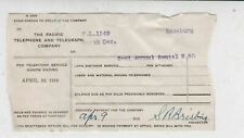 EE. UU. Recibo The Pacific Telephone and Telegraph Co. Roseberg 1910 Ref 40133 segunda mano  Embacar hacia Mexico