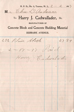 Usado, Bloco de concreto e materiais de construção Harry J Cadwallader Trenton NJ 1917 Billhead comprar usado Usado, Bloco de concreto e materiais de construção Harry J Cadwallader Trenton NJ 1917 Billhead comprar usado  Enviando para Brazil