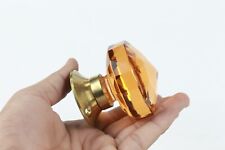 Maçaneta de porta de vidro âmbar vitoriana com design de corte de diamante - Armário e gaveta de latão comprar usado  Enviando para Brazil