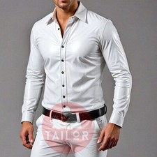Usado, Conjunto social causal calça e camisa masculina couro de cordeiro couro branco genuíno comprar usado  Enviando para Brazil