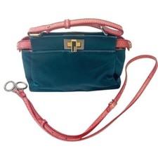 Usado, Mini bolsa tote Peekaboo Fendi cetim e pele de cobra azul-petróleo clássica rara luxo comprar usado  Enviando para Brazil