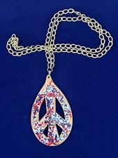 Usado, Colar pingente grande vintage esmalte cobre vermelho branco azul sinal de paz comprar usado  Enviando para Brazil