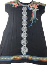 Vestido Time For Me Boho Feminino Grande Preto Bordado Camponês Mexicano Cobertura comprar usado  Enviando para Brazil