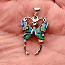 Pingente de borboleta multicolorido mosaico com incrustação de pedra preciosa em prata esterlina, usado comprar usado  Enviando para Brazil