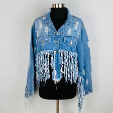 Jaqueta jeans feminina Salt Brand Bohemian Shredded Frayed Destroyed tamanho G grande comprar usado  Enviando para Brazil