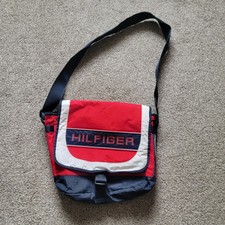 Bolsa de livro vintage Tommy Hilfiger carteiro selim vermelho azul soletrado patriótico, usado comprar usado  Enviando para Brazil