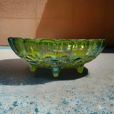 Vintage Colheita Verde Carnaval Vidro Pé Tigela de Frutas Peça Central de Mesa 12"" comprar usado  Enviando para Brazil