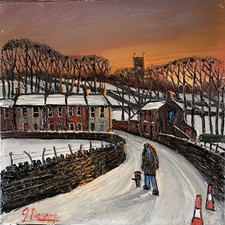 Pintura a óleo original James Downie 30x30 cm nascer do sol caminhada   comprar usado  Enviando para Brazil