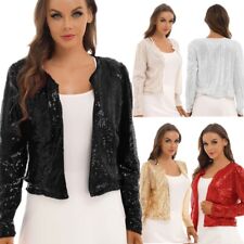 Jaqueta feminina de lantejoulas manga longa blazer frontal aberto brilhante cardigã bolero encolher os ombros comprar usado  Enviando para Brazil