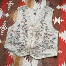 Colete Vintage Anos 90/Y2K TanTrums Flor Bordado Botão para Cima Bronzeado, G, 21,5x23 comprar usado  Enviando para Brazil