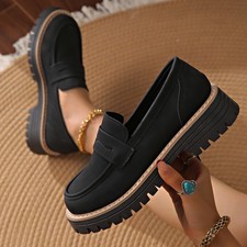 Sapatos de plataforma femininos retrô cor sólida plus size casual, usado comprar usado  Enviando para Brazil
