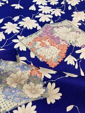 @@Vintage Kimono japonés tela seda / tejido liso, azul marino, floral L41 segunda mano  Embacar hacia Mexico