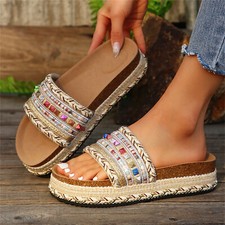 Chinelos femininos estilo étnico plataforma tecido espadrille verão casual slide comprar usado  Enviando para Brazil