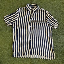 Camisa Zara listrada azul branca masculina ajuste regular manga curta sedosa comprar usado  Enviando para Brazil