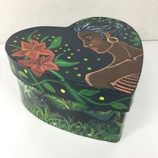 Caixa de bugigangas coração preto pintada à mão mulher pantera papagaio floresta tropical comprar usado  Enviando para Brazil