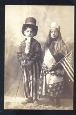 FOTO REAL PATRIÓTICO NIÑOS NIÑO NIÑA EE. UU. COPIA POSTAL VESTIDO BANDERA segunda mano  Embacar hacia Mexico
