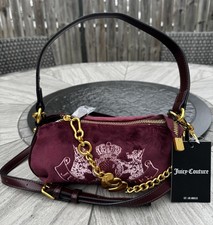 Juicy Couture UK Bolsa Galho Cachorro Pequeno Hobo Veludo Borgonha Cereja Y2K Corrente de Coração comprar usado  Enviando para Brazil