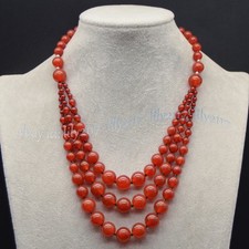 Colar em camadas de contas redondas de pedra preciosa 3 fileiras de ágata vermelha natural 4-12 mm 18-20 polegadas comprar usado  Enviando para Brazil