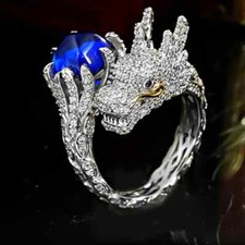 Anel feminino de festa design dragão com luxo safira azul e zircônia cúbica brilhante comprar usado  Enviando para Brazil
