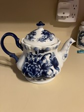 Bule de porcelana chinês azul/branco cobalto bolha com flores de borda recortada. Antigo comprar usado  Enviando para Brazil