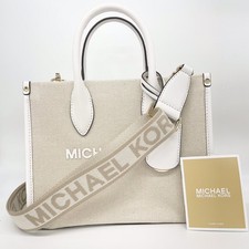 Autêntica MICHAEL KORS Nova Bolsa de Ombro 2 Vias com Logotipo Dourado MK Lona Couro Branco comprar usado  Enviando para Brazil