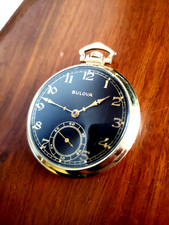 BULOVA RELÓGIO DE BOLSO MOSTRADOR PRETO ORIGINAL CAIXA PLACA DE OURO E SERVIDO 1945 comprar usado  Enviando para Brazil