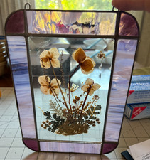 Vitral de estanho vintage dos anos 70 flores prensadas com chumbo apanhador de sol 6 x 8 pol comprar usado  Enviando para Brazil