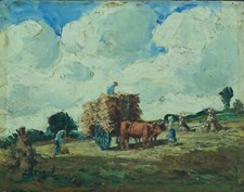 Quadro Antico Fine 19è Scuola Impressionista Lavoro Campi Fieno Buoi comprar usado  Enviando para Brazil