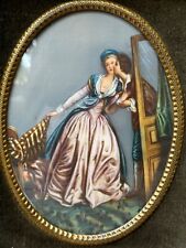 Antico Quadro Grande IN Miniatura Ritratto Scena Fragonard Galante Kiss Cornice comprar usado  Enviando para Brazil