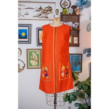 Mini Vestido Scooter Vintage Anos 70, Folk Hippie Florais, Vermelho Laranja, Bolsos, ML comprar usado  Enviando para Brazil