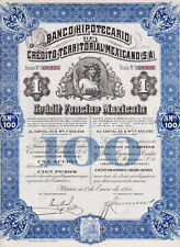 BANCO HIPOTECARIO CREDITO TERRITORIAL MEXICANO - ACTION 100 PIASTRES - 1914 - comprar usado  Enviando para Brazil