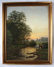 Carl Irmer (1834-1900) Duży wiejski krajobraz. Pasterz i krowy na wieczór na sprzedaż Carl Irmer (1834-1900) Duży wiejski krajobraz. Pasterz i krowy na wieczór na sprzedaż  PL