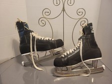 Usado, Patins de hóquei no gelo vintage de couro Bauer Black Panther lâminas de metal tamanho 11 1/3 comprar usado  Enviando para Brazil