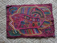 AMÉRICA LATINA ORIGINAL KUNA APLICADO PEIXE MOTIVO MOLA AQUÁTICA ARTE TÊXTIL PANAMÁ comprar usado  Enviando para Brazil