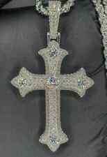 Pingente cruz de moissanita real corte redondo 3 quilates banhado a ouro branco 14K corrente livre, usado comprar usado  Enviando para Brazil