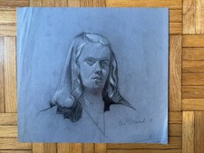Vintage 1940's Young Woman Cabelo Longo Retrato Carvão Desenho George Malick comprar usado  Enviando para Brazil
